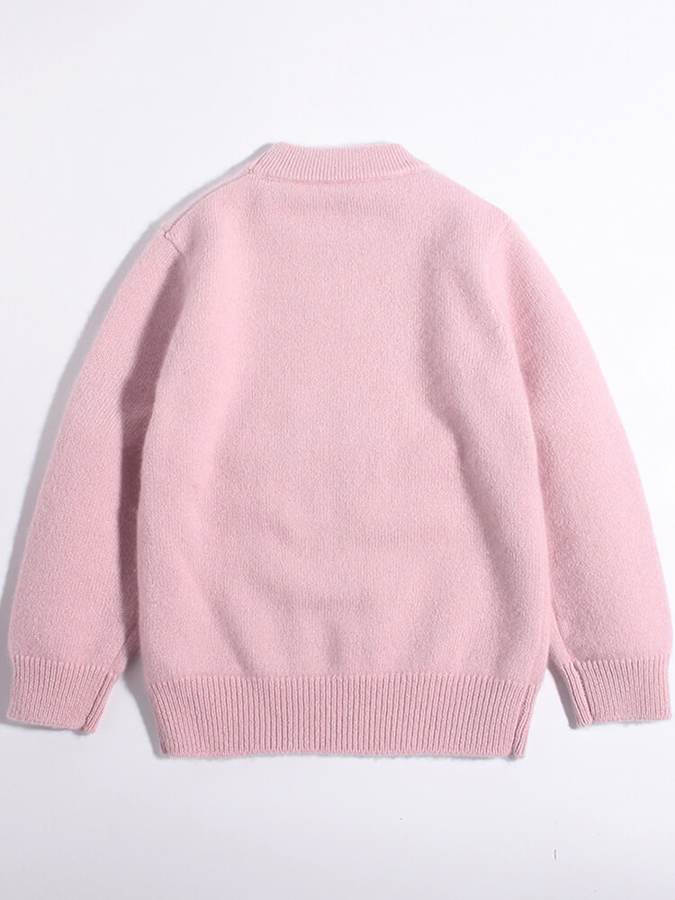 Kids Soft Pink Rainbow and Clouds Knit Pullover Cashmere Sweater